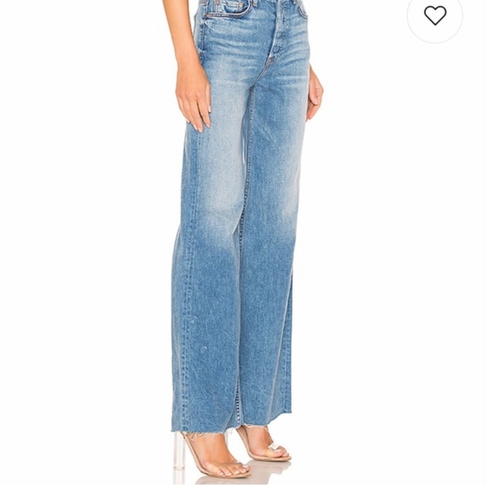 GRLFRND Carla Light Blue Wide Leg Jeans in On The Run